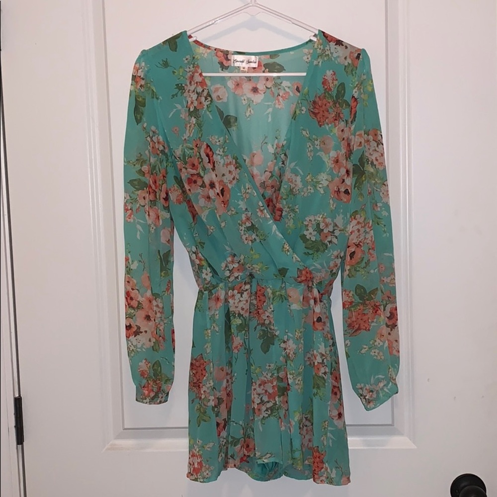 Mint floral boutique romper